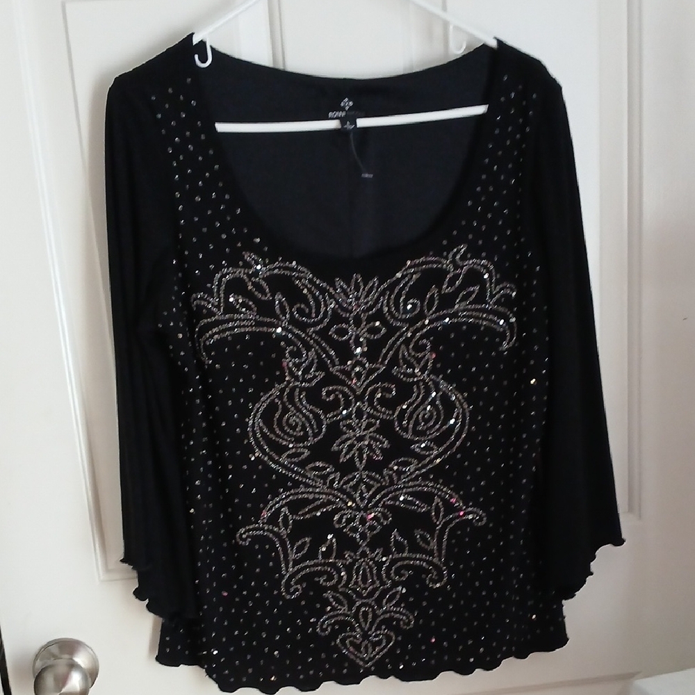 Ronni Nicole Black Beaded Blouse